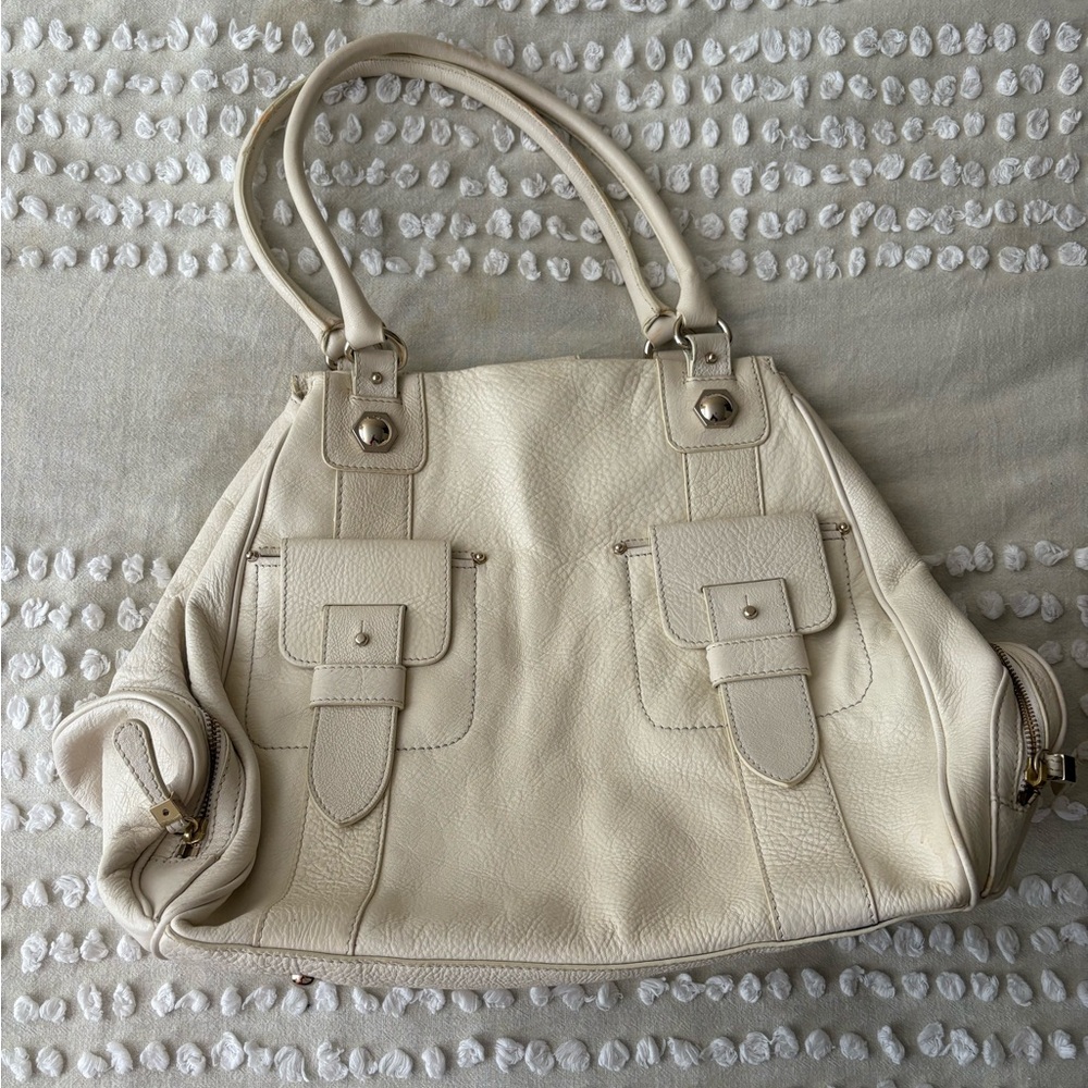 Maxx New York Cream Leather Tote Bag